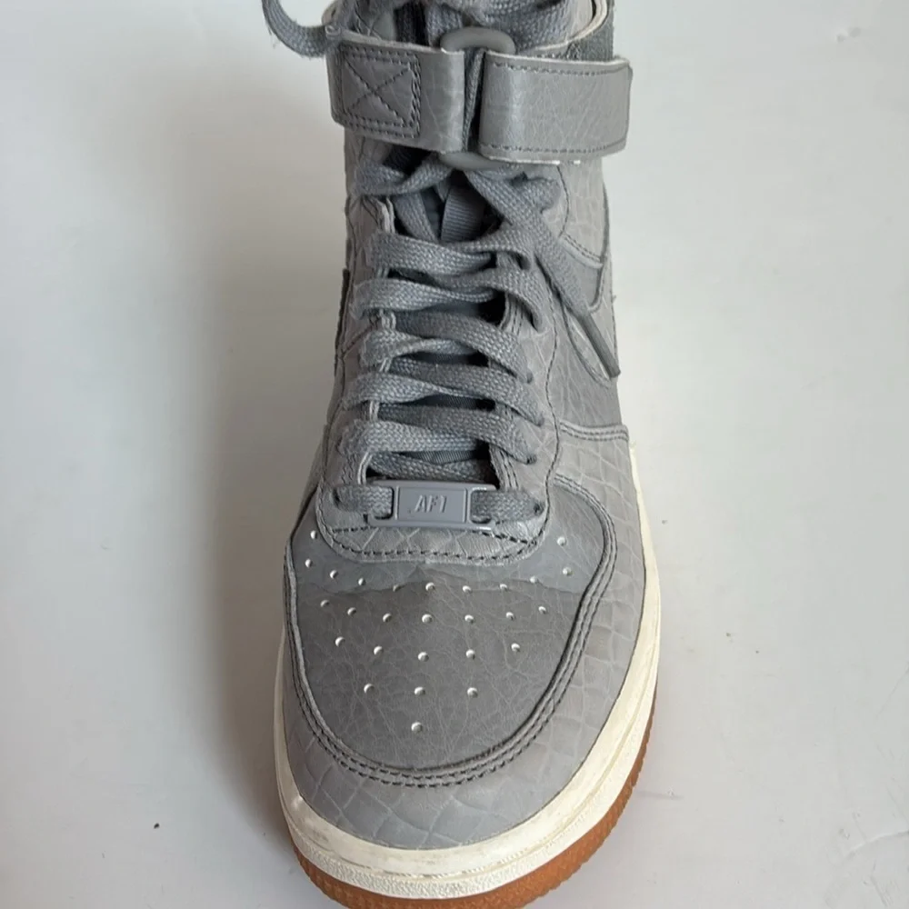 Nike AF1 Hi Premium croc embossed gray high top sneaker lace up velcro ankle